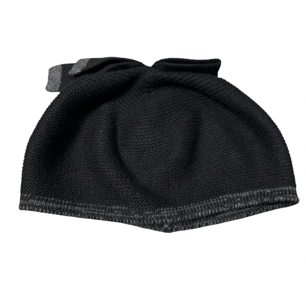 Frank Olive Girl's 100% Wool Knit Black Beanie Hat With Bow Size 2-4 Years